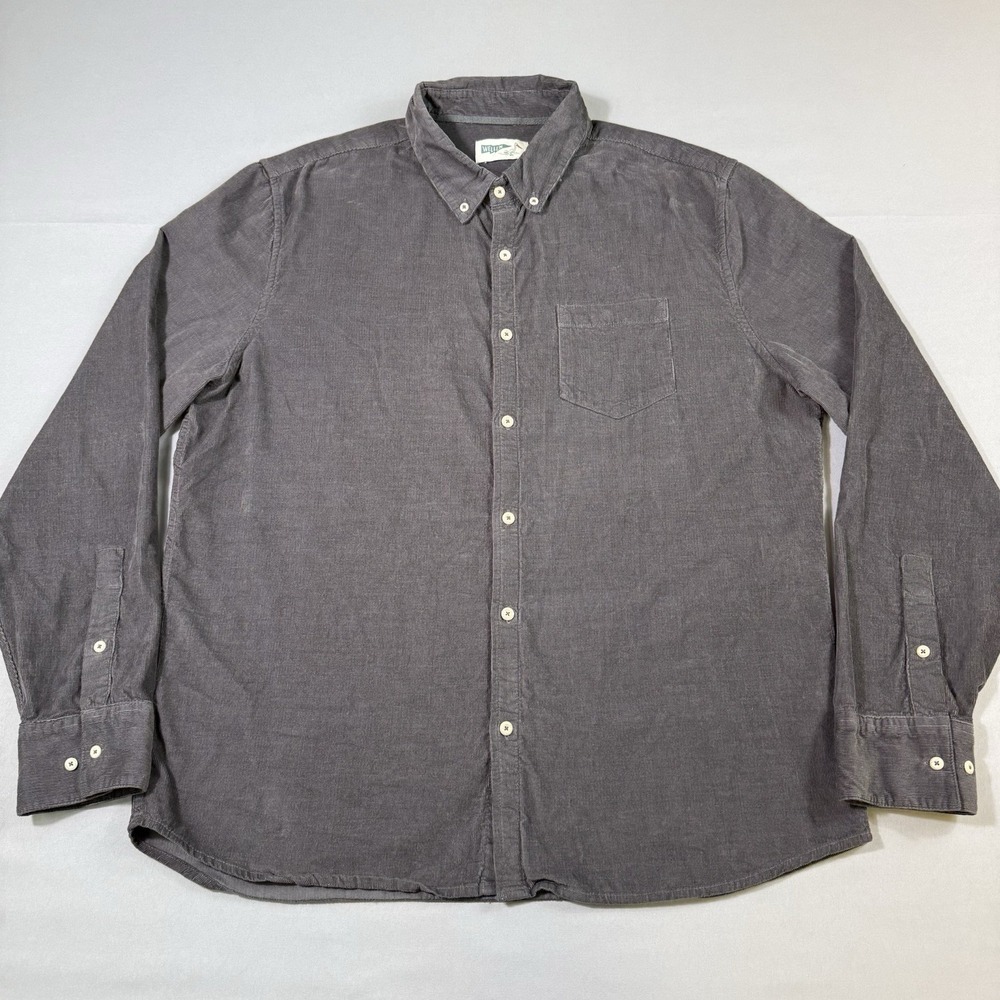 Wellen Pinwale Corduroy Shirt Mens XL Dark Gray Huckberry Button Down Casual EUC